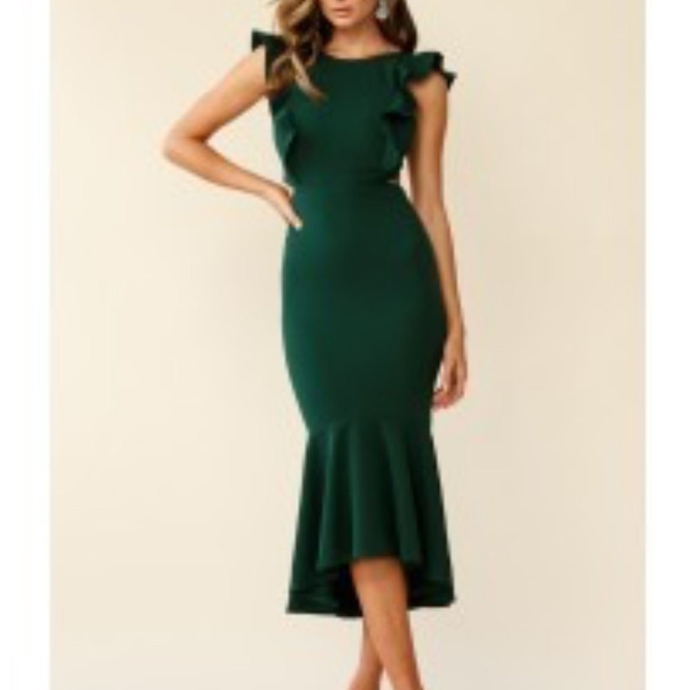 Green Ruffle Midi Dress